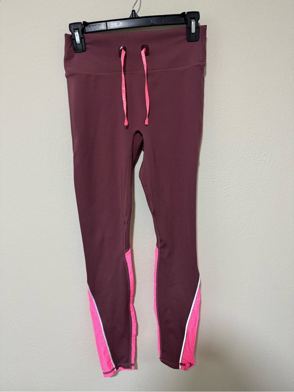 Fabletics Active Maroon Leggings with Pink Accents